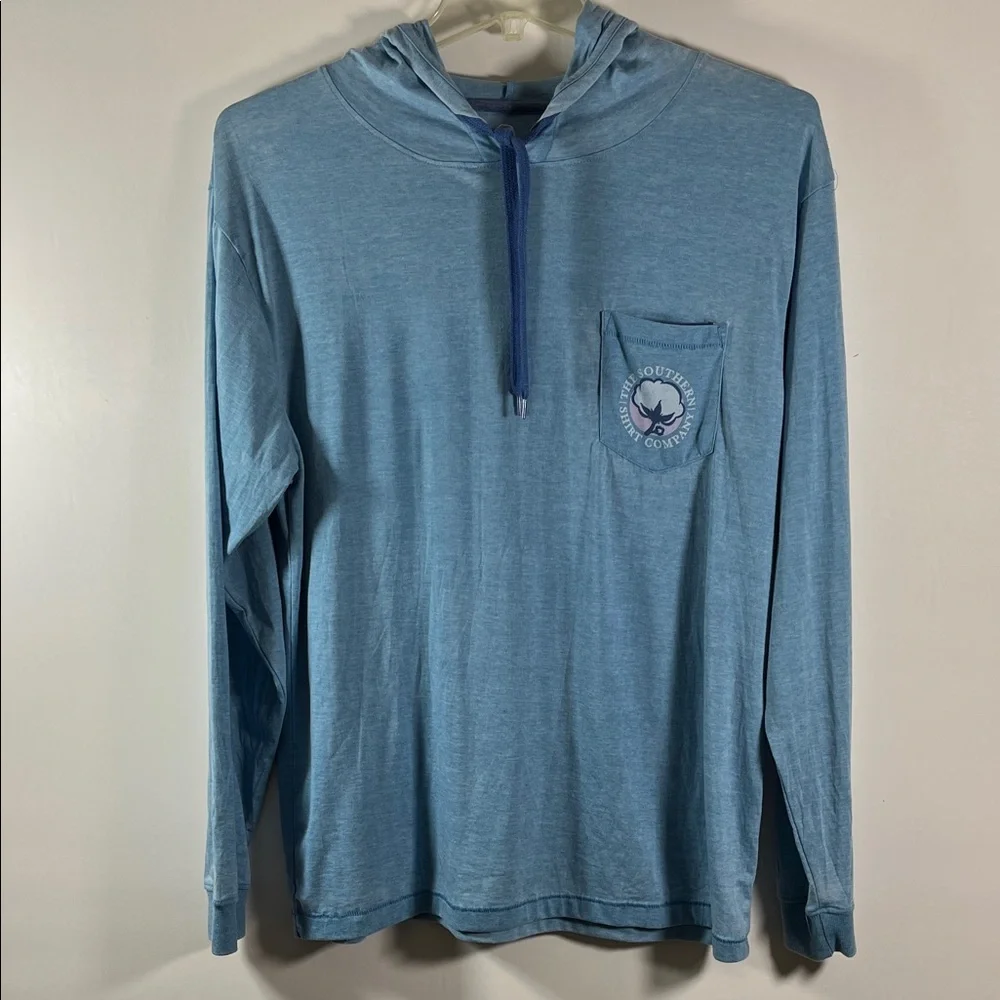 Southern Shirt Hoodie Men Light Blue Long Sleeve Draw String Graphic Size L - Picture 1 of 8